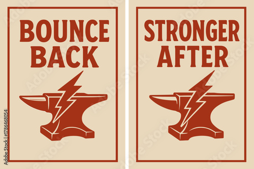 Retro Resilience Banners. Resilience. Two vertical A6 banners with safe margins, centered composition, no elements touching edges, retro, red and beige, anvil,