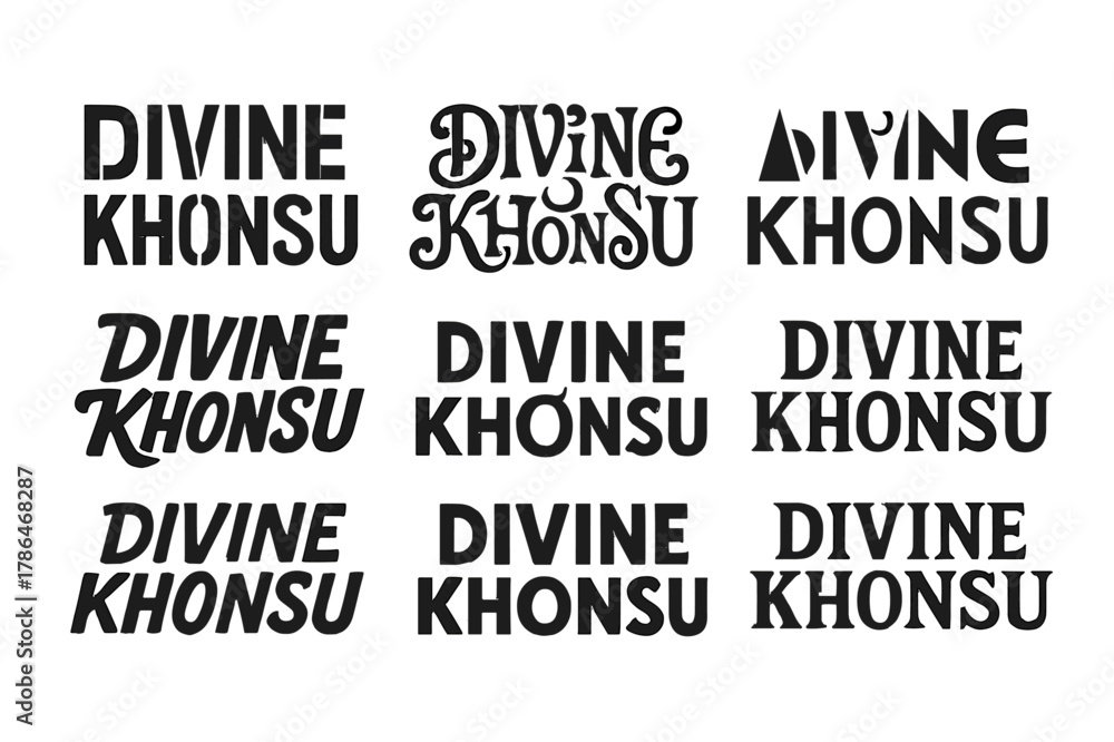 Obraz premium Khonsu Lettering Variations. Divine Khonsu. Set lettering. harmonious lettering variations of the same emblematic concept (Stencil-inspired urban lettering,