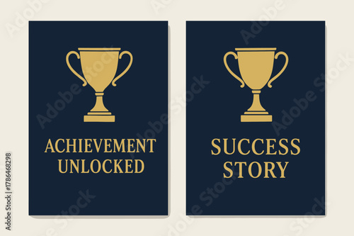 Achievement Success Banners. EXCELLENCE. Two vertical A6 banners with safe margins, centered composition, no elements touching edges, minimal, navy and gold,
