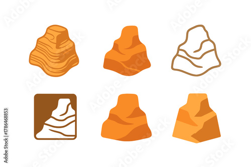 Canyon Logo Variations. Desert canyon. Set Logo of Desert canyon: layered sandstone strata. harmonious logo variations of the same emblematic concept, each