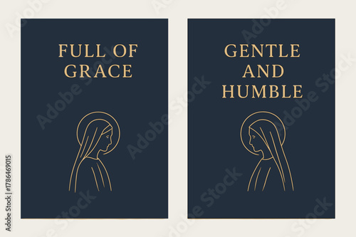 Graceful Humility Banners. Grace and Humility. Two vertical A6 banners with safe margins, centered composition, no elements touching edges, minimal, navy and
