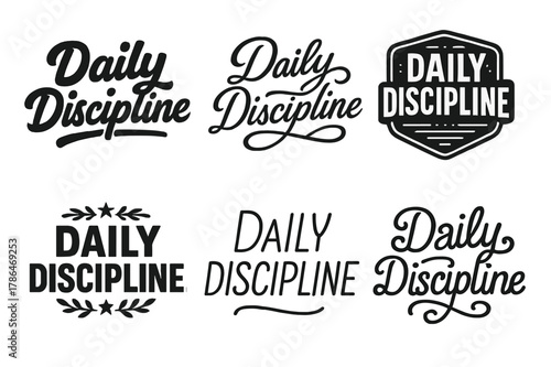 Harmonious Lettering Variations. Daily discipline. Set lettering. harmonious lettering variations of the same emblematic concept, each with different artistic