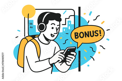 Mobile Gaming Commute. Playing a mobile game on the go ? Bus commute. Headphones on, thumb taps feverishly while the city scrolls outside; confetti sprites