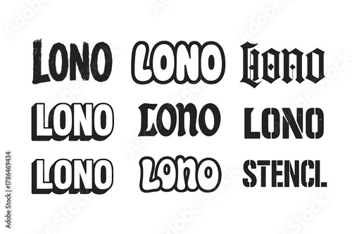 Lono Emblem Variations. Lono Deity. Set lettering. harmonious lettering variations of the same emblematic concept, each with different artistic interpretation