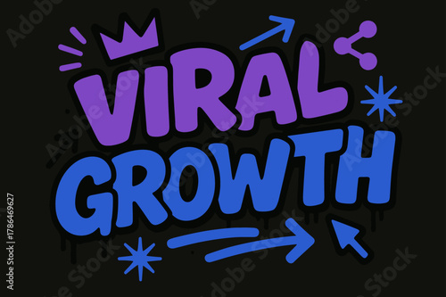 Colorful Graffiti Art. Viral Growth ? Graffiti Simplified; lettering: thick bubble/block, tilted; effects: dripping outlines, flat spray fills; background: