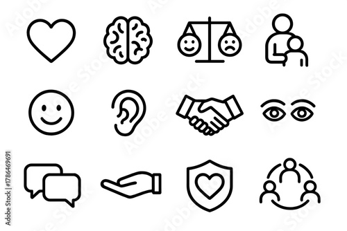 Emotional Intelligence Icons. Emotional intelligence. Line outline icon set of self-awareness and empathy