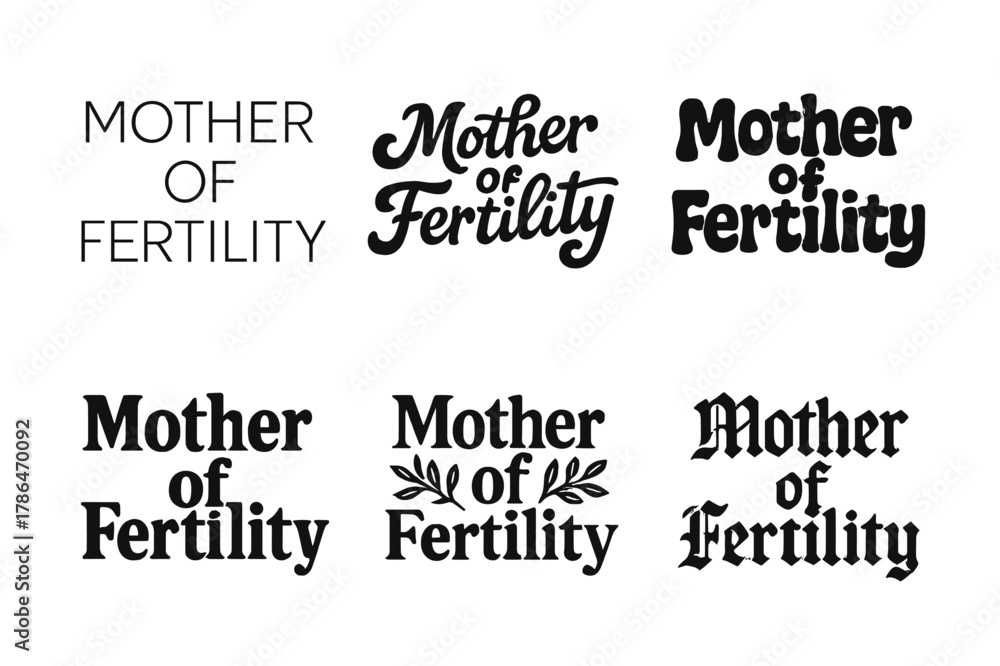 Obraz premium Fertility Lettering Variations. Mother of Fertility. Set lettering. harmonious lettering variations of the same emblematic concept (Modern minimal monoline