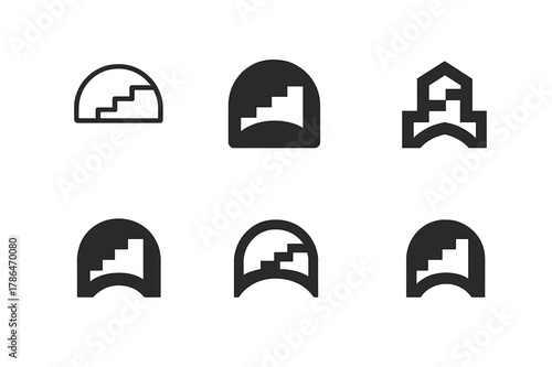 Social Mobility Logos. Social mobility. Set Logo of Social mobility: ascending steps across bridge. harmonious logo variations of the same emblematic concept,