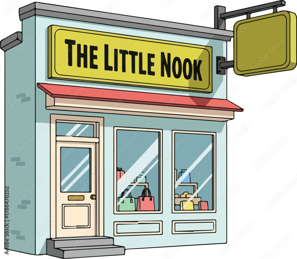 Naklejka premium Charming Cartoon Illustration of The Little Nook Local Shop Exterior