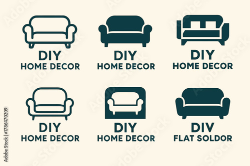 DIY Home Decor Logos. DIY home decor project. Set Logo of DIY home decor project: sofa. harmonious logo variations of the same emblematic concept, each with