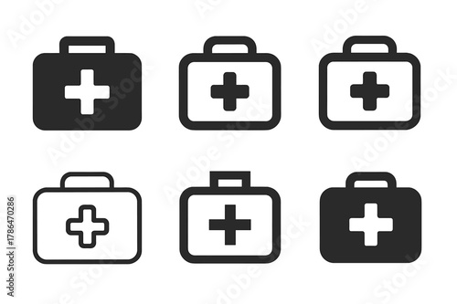 Emergency Service Icons. Emergency services. Icon set. Set Logo of emergency services: first aid kit with cross. harmonious logo variations of the same