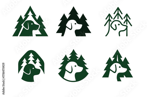 Pet-Friendly Travel Logos. Pet-friendly travel destinations. Set Logo of Pet-friendly travel destinations: Forest. harmonious logo variations of the same