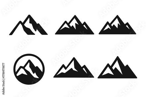 Mountain Bridge Adventure. A Traveler Standing on a Suspension Bridge, with a Scenic Mountain Landscape Beneath Them. Set Logo of Mountain Peaks: Minimal