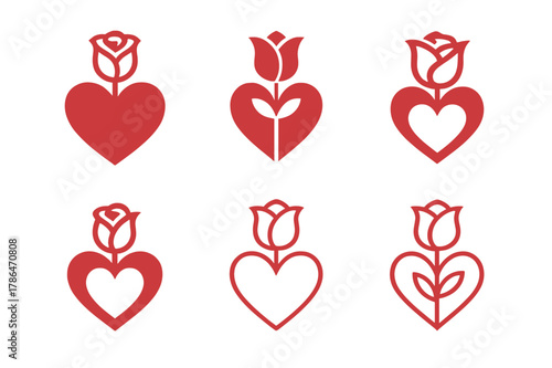 Emblem of Love. Love and affection. Set Logo of Love and affection: Rose. harmonious logo variations of the same emblematic concept, each with different
