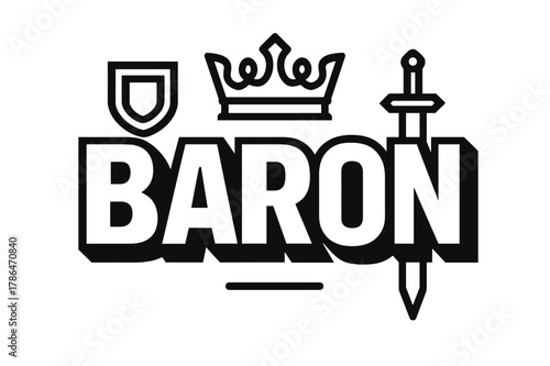 Baron Bold Design. Bold Block Lettering ? "Baron" in massive bold geometric letters, stacked block composition, heavy outlines with subtle drop shadow,