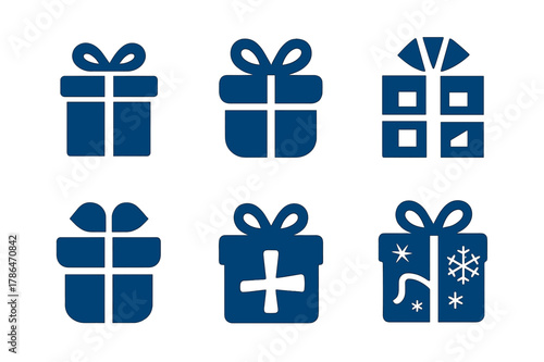 Winter Wonderland Logos. Winter wonderland theme for holiday parties. Icon set. Set Logo of Winter wonderland theme for holiday parties: wrapped gift with