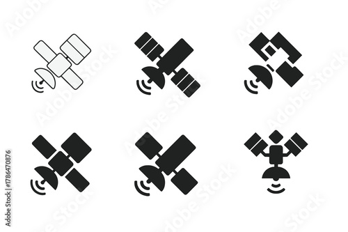 Spy Satellite Logos. enemy surveillance. Set Logo of enemy surveillance: Spy Satellite. harmonious logo variations of the same emblematic concept, each with