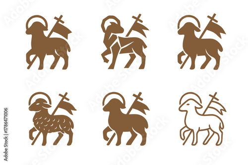Lamb Emblem Variations. Christian denominations and their beliefs. Set Logo of Lamb: symbol of Christ?s sacrifice. Icon set. harmonious logo variations of the
