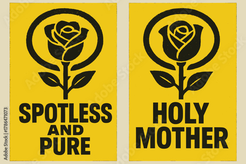 Rose Emblem Banners. Rose Without Thorn. Two vertical A6 banners with safe margins, centered composition, no elements touching edges, brutalist, charcoal and