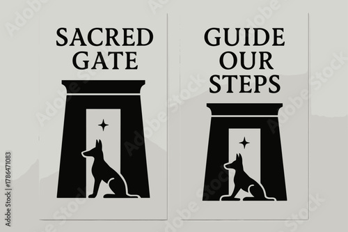 Temple Gateway Banners. Temple Gateway. Two vertical A6 banners with safe margins, centered composition, no elements touching edges, minimal, black and silver,