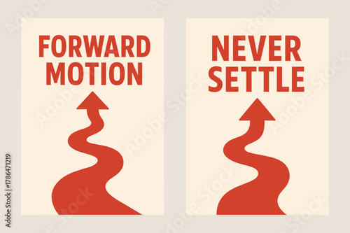 Forward Motion Banners. Forward motion. Two vertical A6 banners with safe margins, centered composition, no elements touching edges, flat vector design, red