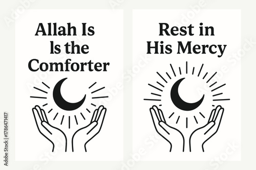 Divine Comfort Banners. Divine Comfort. Two vertical A6 banners with safe margins, centered composition, no elements touching edges, flat vector design, black