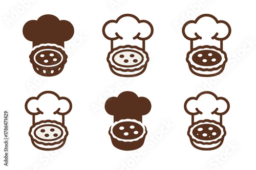French Cuisine Logos. French cuisine. Set Logo of French cuisine: chef hat with quiche outline. harmonious logo variations of the same emblematic concept, each