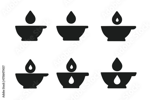 Stylish Hair Dye Logos. Bowl with hair dye. Set Logo of tint bowl with drop of color: Symmetrical form, Iconic shape, Flat solid, Minimal outline, Abstract