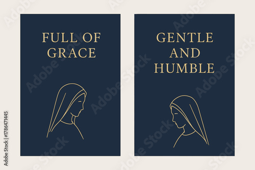 Graceful Humility Banners. Grace and Humility. Two vertical A6 banners with safe margins, centered composition, no elements touching edges, minimal, navy and