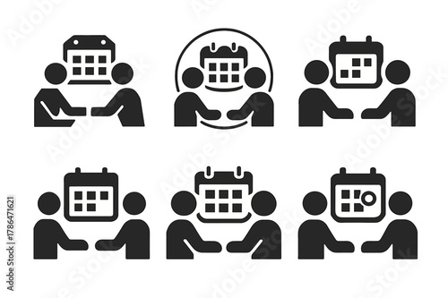Marketing Strategy Logos. Marketing team discussing campaign strategy. Icon set. Set Logo of Marketing team discussing campaign strategy: campaign timeline