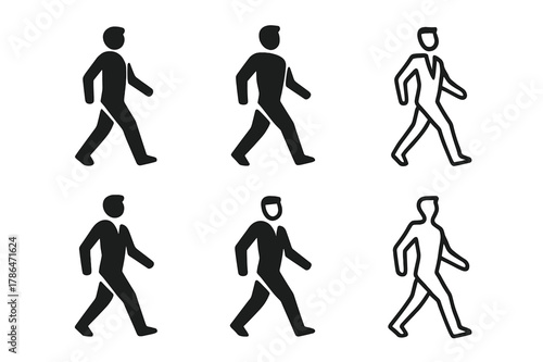 Leadership Icon Set. Body language in leadership. Icon set. Set Logo of Body language in leadership: confident walk. harmonious logo variations of the same