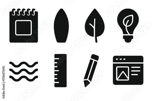 Sustainable Design Icons. Sustainable design inspiration. Filled icon set of sustainable design inspiration: