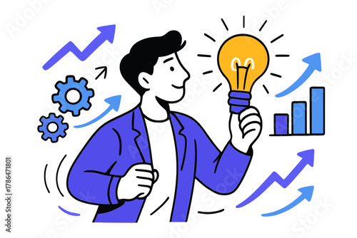 Visionary Innovation Scene. Entrepreneurship and innovation. A visionary person holding a glowing lightbulb