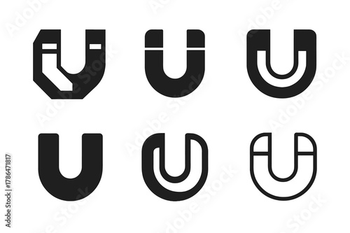 Magnet Logo Variations. Pole. Set Logo of Pole: Magnet with north?south poles. Icon set. harmonious logo variations of the same emblematic concept, each with