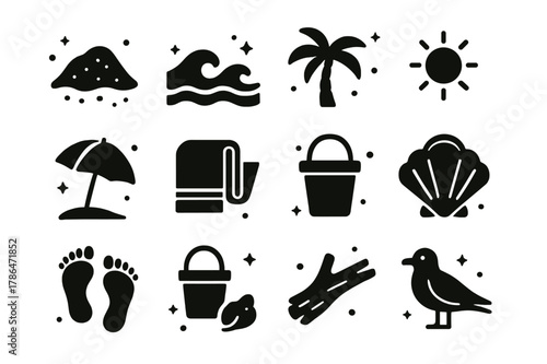 Calm Coastline Icons. Eco-friendly agriculture. Hand-drawn doodle illustration compost bin (colored), farm field (colored), crop residues (colored), tractor