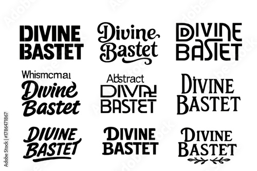 Bastet Lettering Variations. Divine Bastet. Set lettering. harmonious lettering variations of the same emblematic concept (Stencil-inspired urban lettering,