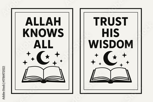 Celestial Wisdom Banners. Omniscience. Two vertical A6 banners with safe margins, centered composition, no elements touching edges, flat vector design, black