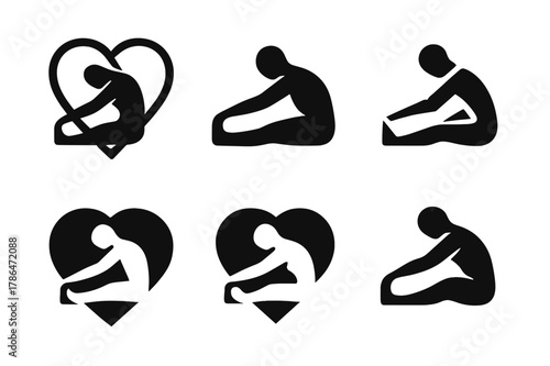 Athletic Icon Collection. Sports performance and athletic health. Icon set. Set Logo of athletic health: stretching athlete silhouette. harmonious logo
