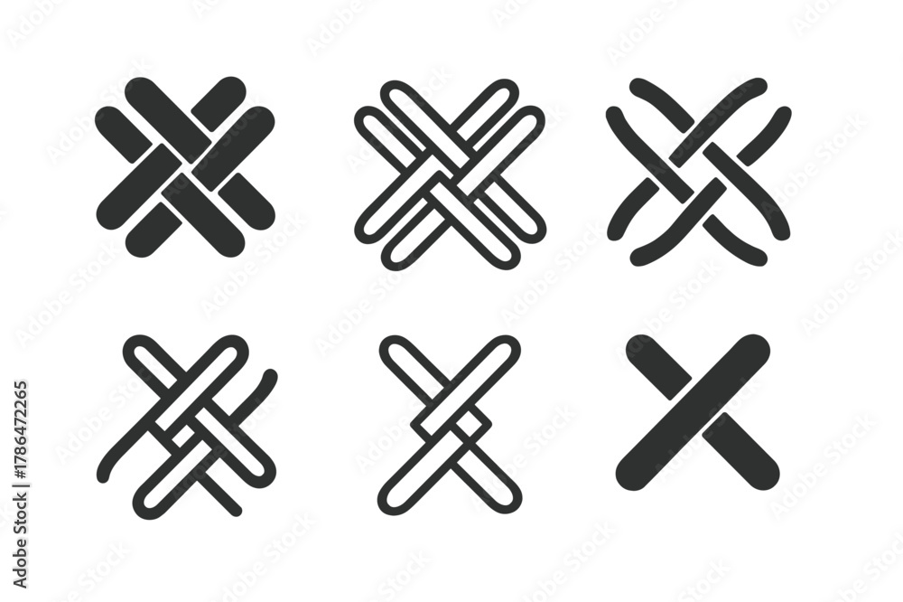 Obraz premium Fabric Stitching Logos. Fabric stitching. Set Logo of Fabric stitching: cross-thread pattern close-up. harmonious logo variations of the same emblematic