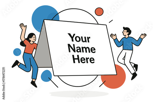 Geometric Place Card Design. Blank Place Card Mockup. A pristine folded card floats with light shadows; placeholder text reads ?Your Name Here.? Geometric