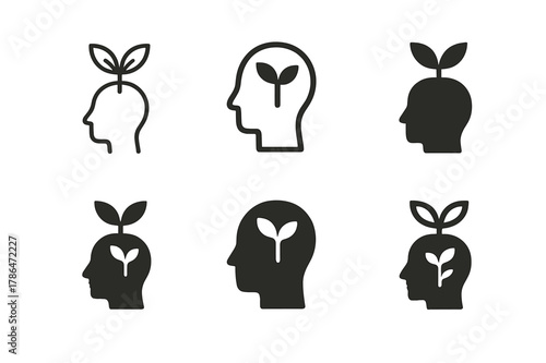Study Motivation Icons. Study motivation. Icon set. Set Logo of Study motivation: growth mindset plant. harmonious logo variations of the same emblematic