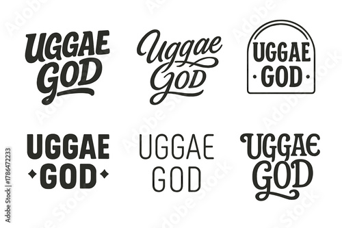 Uggae God Lettering Art. Uggae God. Set lettering. harmonious lettering variations of the same emblematic concept, each with different artistic interpretation