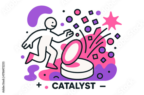 Dynamic Chemical Reaction. Catalyst. Close-up of a chemical catalyst causing reaction with floating abstract geometric shapes and soft glowing accents, dynamic