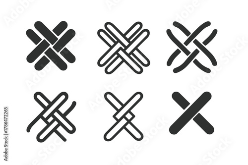 Fabric Stitching Logos. Fabric stitching. Set Logo of Fabric stitching: cross-thread pattern close-up. harmonious logo variations of the same emblematic