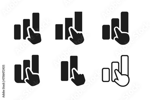 Creative Logo Variations. Poll and survey. Set Logo of Poll and survey: bar chart with tap cursor. harmonious logo variations of the same emblematic concept,
