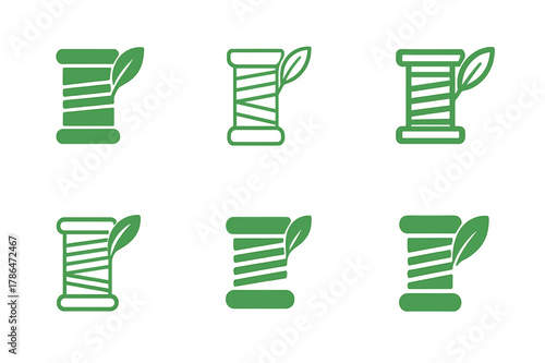 Sustainable Fashion Icons. Sustainable materials for fashion design. Icon set. Set Logo of sustainable fashion: spool of organic cotton thread. harmonious logo