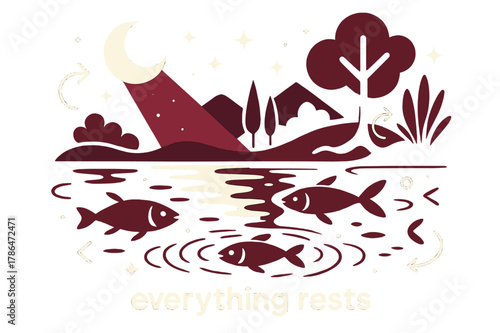 Moonlit River Dance. River Ecosystem ? Night Reflections. Moonlight glides across a quiet current; fish shadows and starlit ripples merge. Caption ?everything