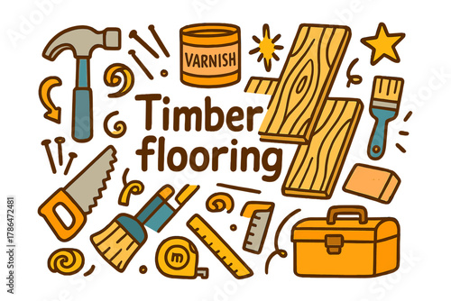 Timber Flooring Doodles. Timber flooring. Hand-drawn doodle illustration of timber flooring. Wooden planks,
