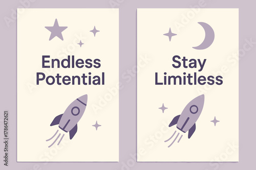Endless Potential Banners. Endless potential. Two vertical A6 banners with safe margins, centered composition, no elements touching edges, minimal, lavender