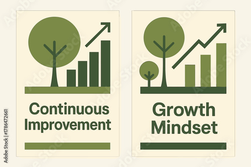 Continuous Improvement Banners. Continuous improvement. Two vertical A6 banners with safe margins, centered composition, no elements touching edges, geometric,